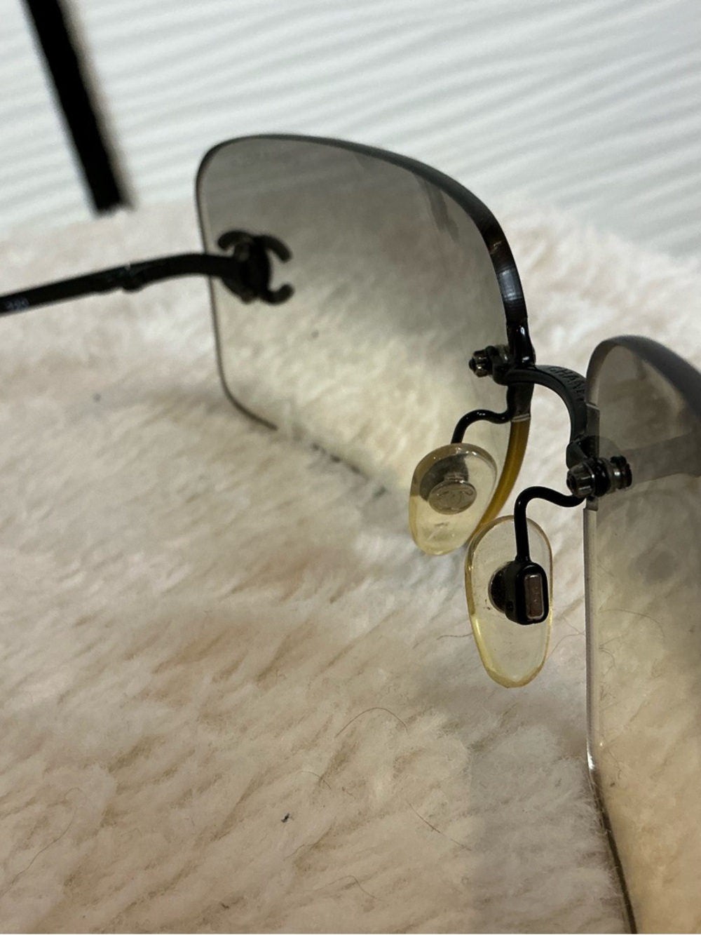 CHANEL Rimless Gradient Sunglasses - Black Frame with Gray-to-Cream Lenses - Picture 7 of 9